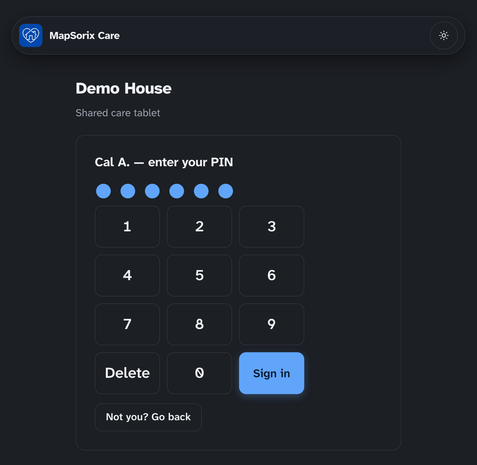 The same PIN pad in dark mode.